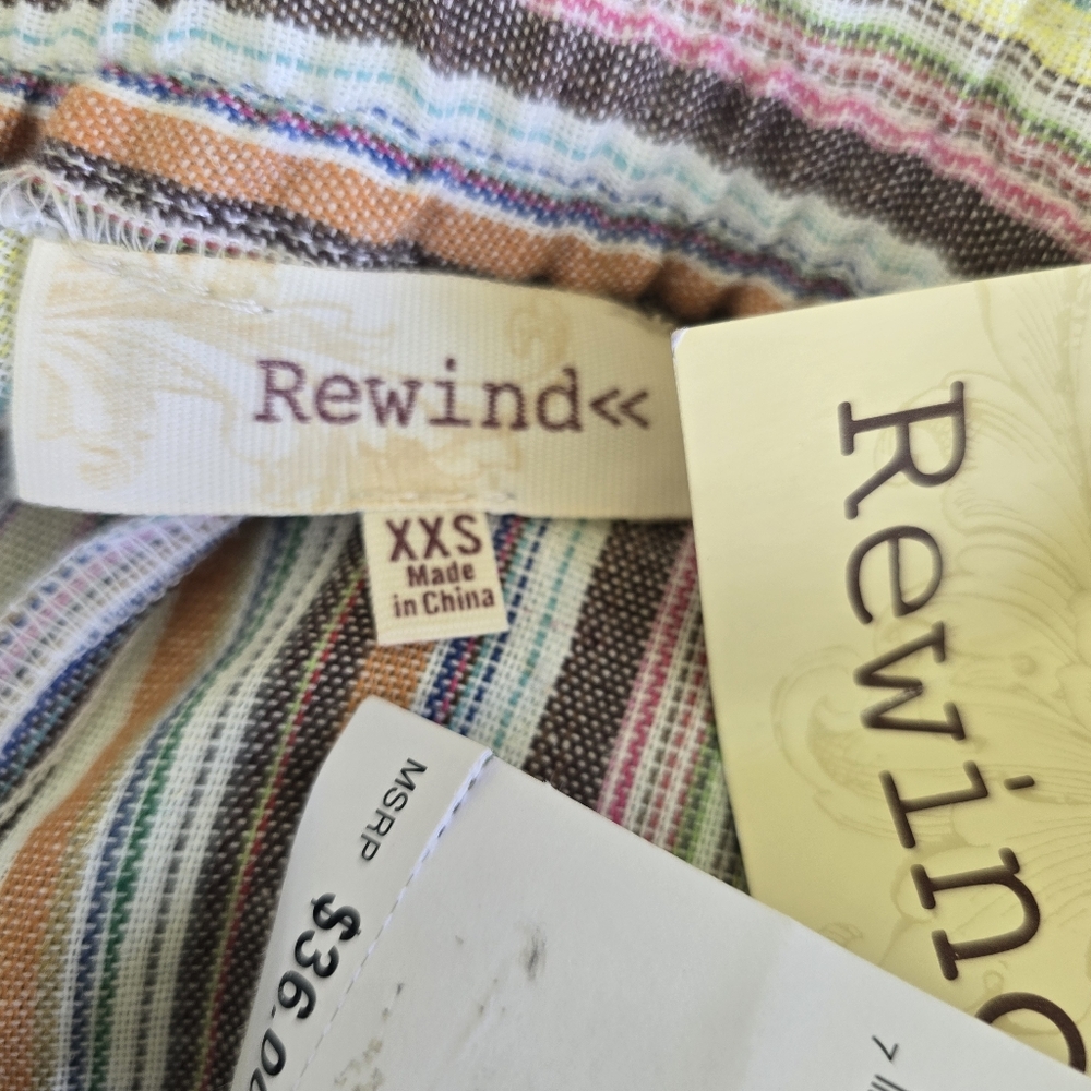 Rewind Multicolor Cream Striped Linen Blend Pull On Shorts Tassels Size XXS NWT - Picture 2 of 4